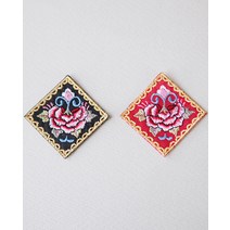 전통 한복자수 악세사리 재료연꽃 자수 장식, 레드, 1개