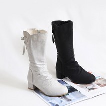 런슈즈 시원한 린넨 봄 여름 마부츠 여성스런 리본 미들부츠 4cm