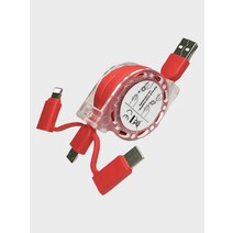 3in1 8핀 C타입 5핀 멀티 USB 고속 충전 릴케이블, 레드