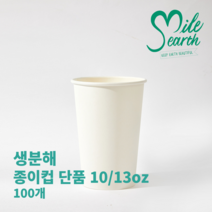 국내산 친환경 생분해 일회용컵 테이크아웃 10온스 13온스 종이컵 단품 100개 무지 핫컵, 10온스 종이컵 단품(100개)