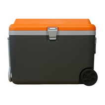 [CAMTEL] 대용량 캠핑 낚시 하드쿨러 아이스박스, 오렌지/그레이, 50리터 (52QT) 59.5*39*43.5cm