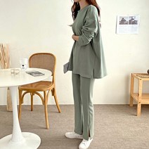 빅걸스토리 여성용 가을신상 라운드긴팔티 트임 부츠컷 데일리룩 상하의세트