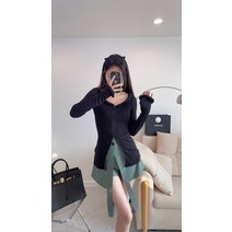 나팔소매니트 더블지퍼 커프스 심플 무드 이너니트 초 가을 보이핏 볼륨 디자인 반팔셔츠 코트 여성 2601825571