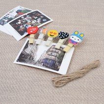 나무포토클립 폴라로이드집게 나무집게 마끈 세트, 스타 10P