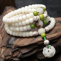와이유 옥팔찌 백옥보리근 손꼬치 백보살 108알 천연 염주 남녀 팔찌 손에 목걸이를 들고 염불, 로터스 여성용 6*8통 볼 15-16