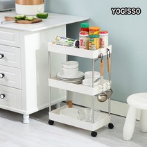 트롤리 간식팬트리 틈새선반 밀당 대피공간선반 이동형 3단, 화이트