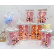 발롱발롱즈 장미곰돌이 로즈베어 장미꽃 led곰인형 여자친구생일선물, LED전구 X, 골드, 살구핑크