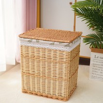 라탄 빨래바구니 사각바구니 캠핑 우드 햄퍼 뚜껑 빨래통 바스켓 세탁 수건함 세탁물 분리함, XL 44X33X50 + 1개, H