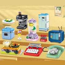 레고 호환 레고 소꿉놀이 장난감 창작 가전 주방 용품 퍼즐 조립된 작은 입자 TV 냉장고와 호환 가능 레고 아님 주의, 5. 8의 전체 세트
