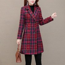urkoteer체크 모직 양복외투 여자 가을옷 작은 키 고급 통큰 코트 하프기장