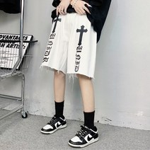 크라이즈 십자가 레터링 데님 반바지