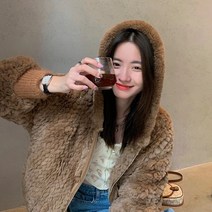 스타일아유 여성 인조 밍크 페이크 후드 퍼자켓 집업 자켓 점퍼 겨울 아우터 캐주얼