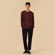 [JAJU/자주] 남 메리노울 블렌디드 라운드넥 니트_버건디