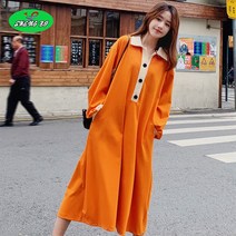 SHENGBO여성 맨투맨 빅사이즈 캐주얼 버튼 원피스Q001827