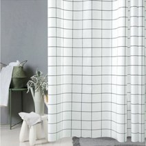 빌레뜨 북유럽 체크 욕실 샤워커튼 화이트 180 x 180 cm, 1개, 백색계열