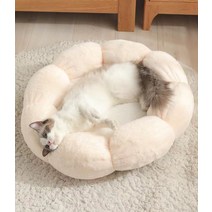 강아지 고양이 구름방석 꽃모양 원형 마약 도넛 쿠션, 핑크+화이트