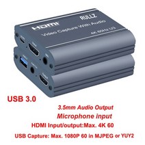 그래픽카드 글카 4K HDMI to USB 2.0 3.0 루프 아웃 캡처 채굴 게임용, USB3.0 U3 오디오 네이비