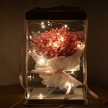 아르띠콜로 안개꽃 드라이 플라워 비누 꽃다발 + LED 램프 + 투명 쇼핑백, 핑크