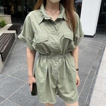 (3컬러) 바스락 점프수트 카라 여성 아노락 반팔 점프슈트 반바지 스트링