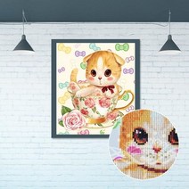 5D 티컵 고양이2 (30x35cm)보석십자수 보석십자수세트 보석십자수액자세트 보석십자수시계 큐빅십자수 비즈십자수, 본상품
