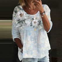 여름 린넨 블라우스 셔츠 남방 여성 캐주얼 크루넥 코튼 봄 플라워 오피스룩 긴팔 루즈핏