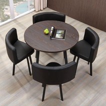 작은 원형 테이블 의자 사무실 식탁 라운드 테이블 세트, 80 오동 나무 라운드 테이블 블랙 가죽 의자