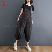 보카시 여성용 바지 조거 데님 멜빵바지 봄여름 와이드 배기 멜빵 점프슈트