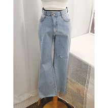 여성 여름 데미지 속밴딩 스판 찢어진 부츠컷 연 청바지