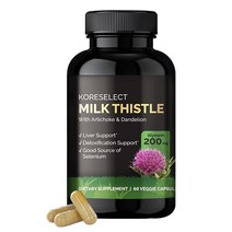 KORESELECT 밀크 씨슬 실리마린 마그네슘 민들레 뿌리 아티초크 지방 간 회복 건강 포뮬러 천연 항산화 물질 GMO 프리 - 비건 60캡슐 206255
