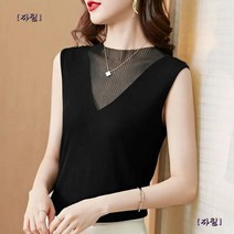 여자 라운드넥 민소매 니트 봄가을 편한 린넨 나시티 88 레이어드 루즈핏
