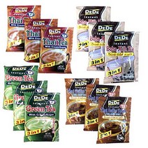 Dede Instant Tea Samplers (12. pcs) 3-in-1 Powder Thai Tea with Cream and Sugar Thai Coffee Boba M, 1