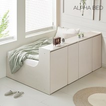 [알파침대] 모아 책장형 멀티 수납침대 SS+애쉬드 본넬스프링 매트리스, 색상:크림화이트