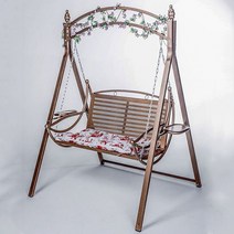 북유럽 정원 식물원 펜션 스튜디오 철제 흔들 의자, 화이트/쿠션  2개/꽃 장식