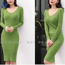 셀럽당 가을 겨울 스웨터 니트 원피스 브이넥 긴팔 슬림핏 블랙 스커트