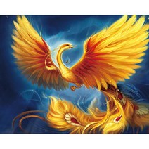 빛나는 황금 봉황 (원형) 캔버스 보석십자수 40x50, 단품