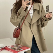 세련된 턴 다운 칼라 벨트 트렌치 코트 여성용 한국 스타일 루즈핏 더블 브레스트 재킷 2022 가을 상품