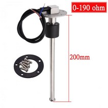 52mm 보트 자동차 연료 레벨 게이지 0-190ohm 240-33ohm 미터 해양 수위 센서 요트 9-32V 용 송신기 장치, 200mm 0-190 ohm