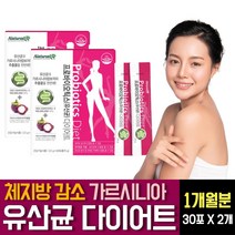 다이어트 보조제 딸기맛 스틱형 가르시니아 HCA 1포당 1억 CFU 유산균 프로바이오틱스 산화아연 탄수화물 컷팅제 체지방감소 분해 30대 40대 50대 단기간 살빼기 방법 추천, 60포 X 1개