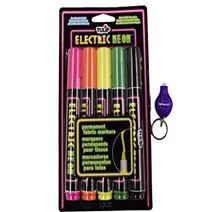 Blacklight Reactive Electric Neon Permanent Fabric Markers 5 Pack with DirectGlow UV Keychain Light, 1, Assorted