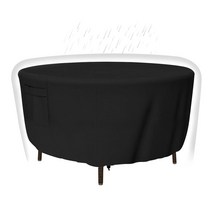 파티오 가구 커버 튼튼한 원형 테이블 커버(깊이 152.4cm x 높이 71.1cm(62인치 28인치)) 야외 다이닝 및 커피 베란다 잔디 테이블 의자용 방수 내후성 자, DIA 96*28 inch