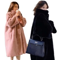 JUSTFEELING 뽀글이 여성자켓 롱 코트 캐주얼 인조모피 밍크후리스 고급스라운 퍼자켓 겨울 따뜻한 자켓