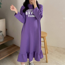 나니까 후드 기모 롱원피스 빅사이즈 홈 프릴 겨울원피스