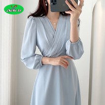 SHENGBO봄 여성 브이넥 하이웨이스트 원피스 패션 롱 쉬폰 원피스Q001813