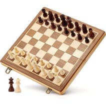 A&A 15인치 나무 마그네틱 접이식 체스 세트 w/ 3인치 King Height Staunton Chess Pieces - Walnut Box, 단일옵션