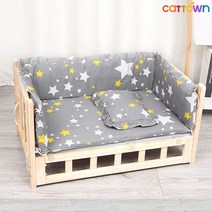 캣타운 강아지 원목침대 일반형프레임 침구세트포함 침구23종선택가능 반려동물하우스 강아지집 고양이숨숨집 방석 냥이텐트 캣타운 애견쇼파, A-01 별&그레이