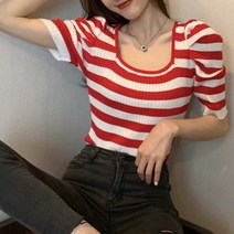 의류사이트 여름 데이트룩 정장룩 니트 골지 20대 이너 벌룬티 오피스출퇴근룩 반팔티 스퀘어넥반팔 외출모임코디 데일리룩 대쇼핑몰 여자 얇은티 소매 상의 퍼프 출근룩패션