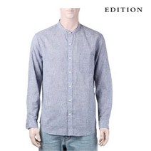 에디션 남성 네이비 잔체크 차이나넥 셔츠