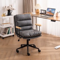 SURBORT중역의자 사무용 중역의자 컴퓨터 게이밍 안락의자 화장대 의자, 회색 나무 난간