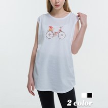 진마니아 꽃장식자전거 하프 라운드 나시 민소매 티셔츠