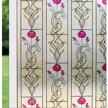 홈데코 스테인글라스 필름 스테인드 글라스 비접착 장식 사생활 창문 정적 접착 창 스티커 가정용 UV 차단 프라이버시 단열용, 파란+30x200cm